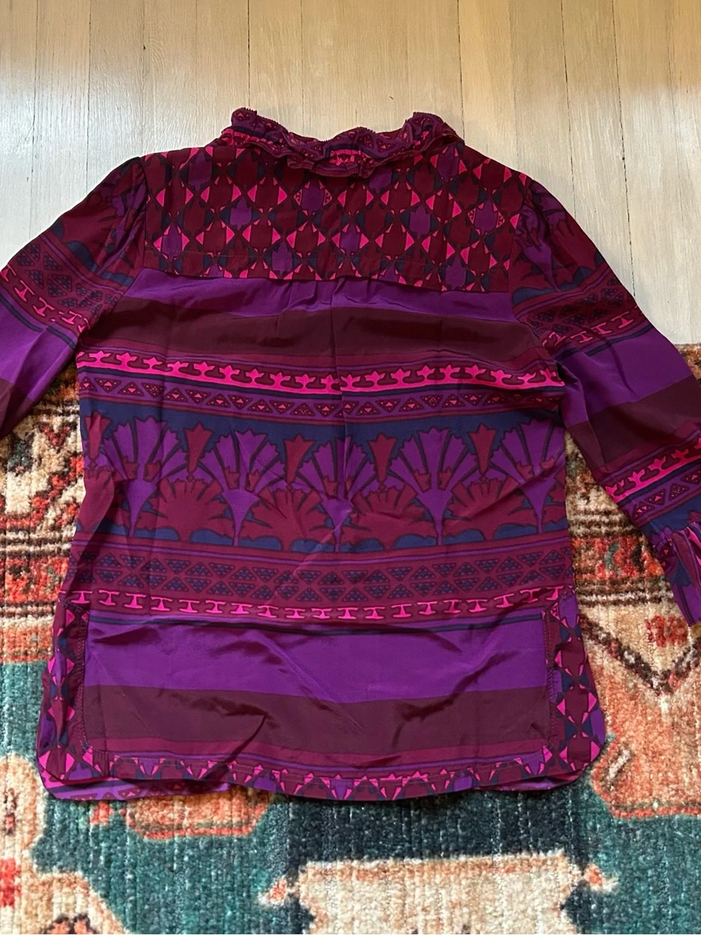 Tory Burch 2010 era Purple Patterned Ruffle-Sleeve Tunic